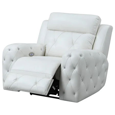Transitional Power Recliner with Rhinestone Tufting and USB Charging Port